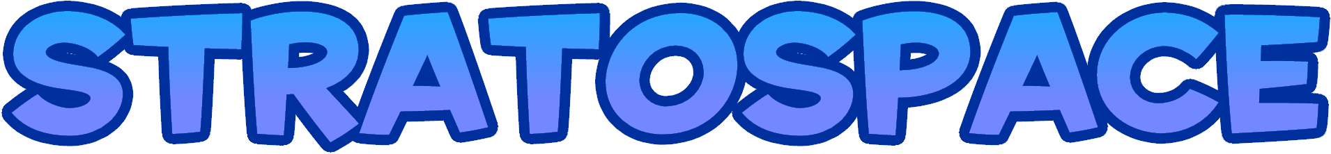 Text reading 'Stratospace' in a vertical aqua and periwinkle gradient, with a dark blue outline